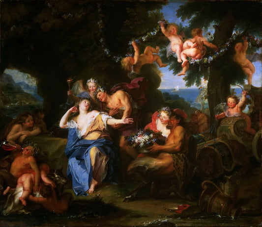 Bacchus and Ariadne on the Isle of Naxos, vintage artwork by Antoine Coypel II, 12x8" (A4) Poster