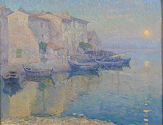 Setting Sun on the Mediterranean, vintage artwork by Paul LeDuc, 12x8" (A4) Poster