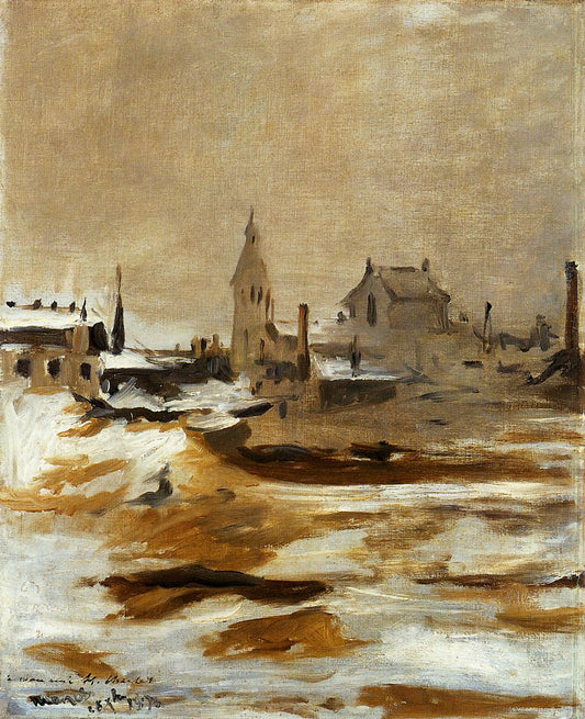 Effect of Snow at Petit-Montrouge, vintage artwork by Édouard Manet, 12x8" (A4) Poster