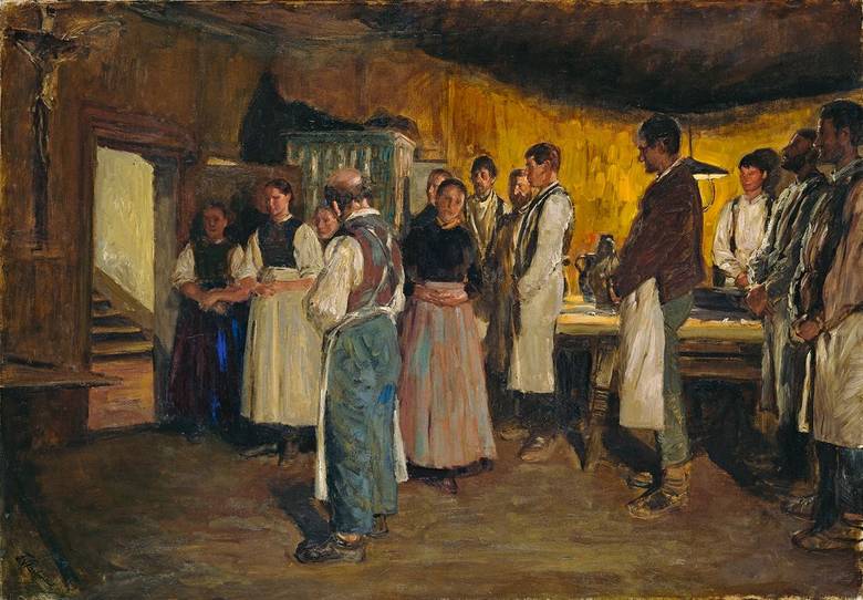 Evening Prayer, vintage artwork by Franz Skarbina, 12x8" (A4) Poster
