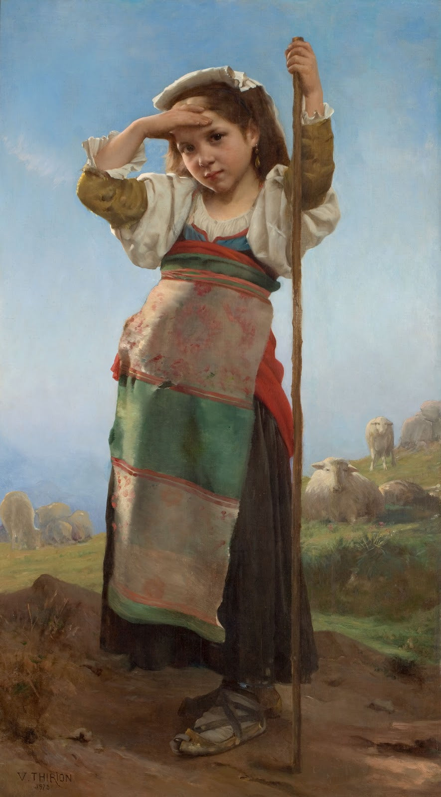 Young Shepherdess, vintage artwork by Charles Victor Thirion, 12x8" (A4) Poster