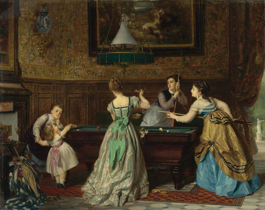 Ladies Playing Billiards, vintage artwork by Charles Edouard Boutibonne, A3 (16x12") Poster Print