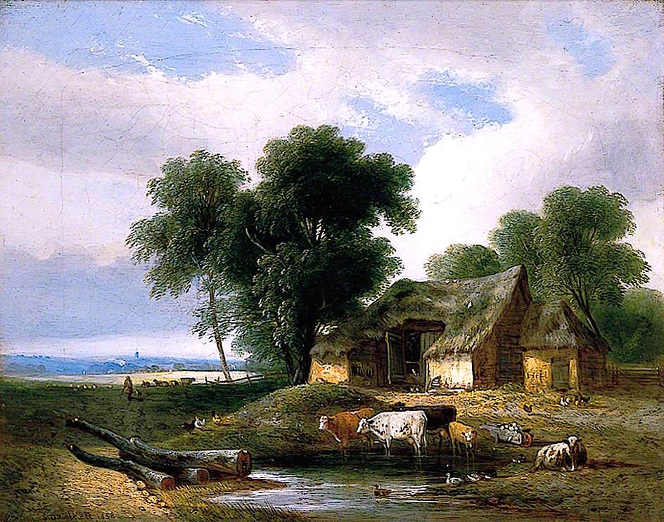 River Scene near Cambridge, vintage artwork by Samuel David Colkett, A3 (16x12") Poster Print
