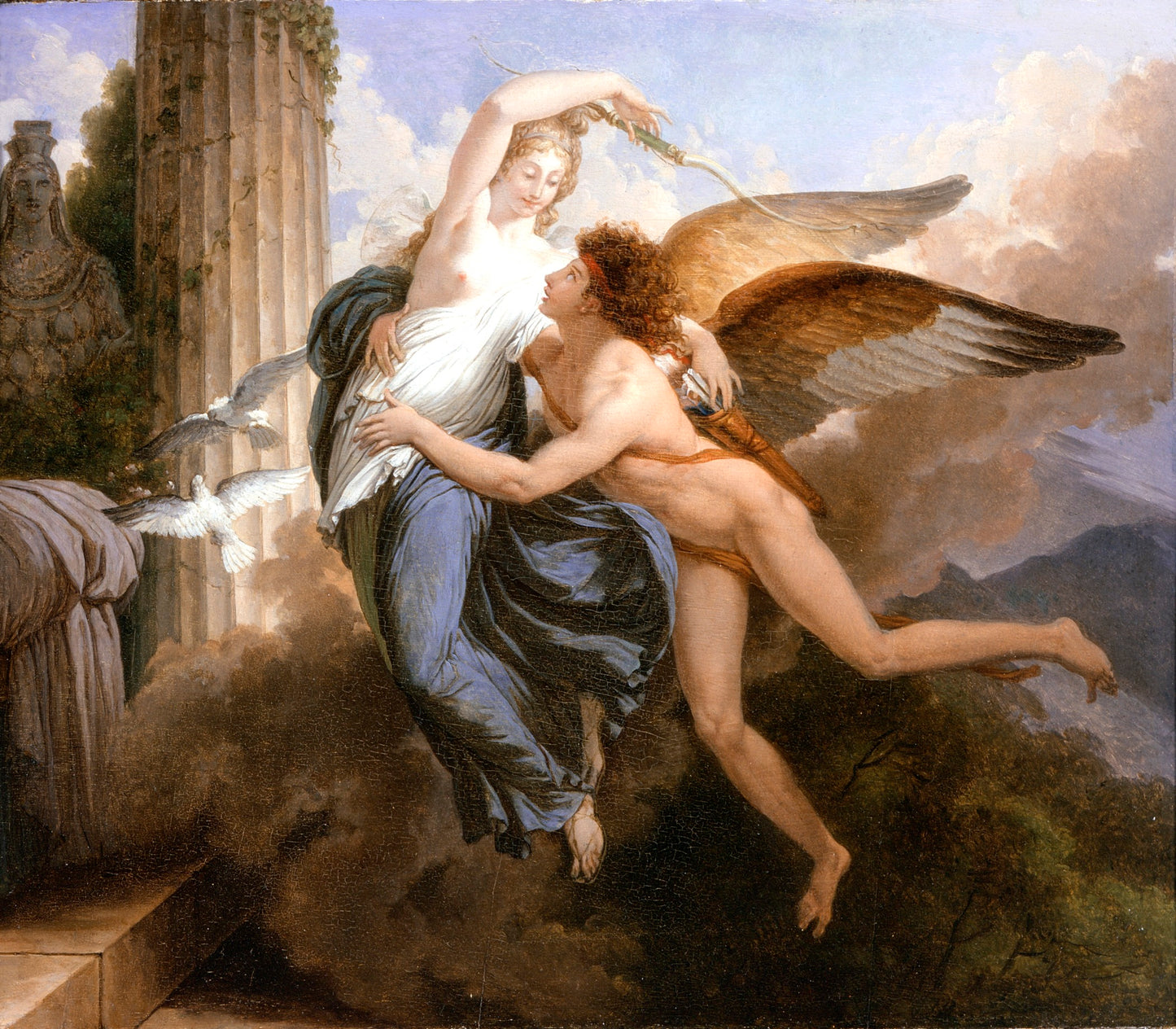 The Reunion of Cupid and Psyche, vintage artwork by Jean Pierre Saint-Ours, 12x8" (A4) Poster