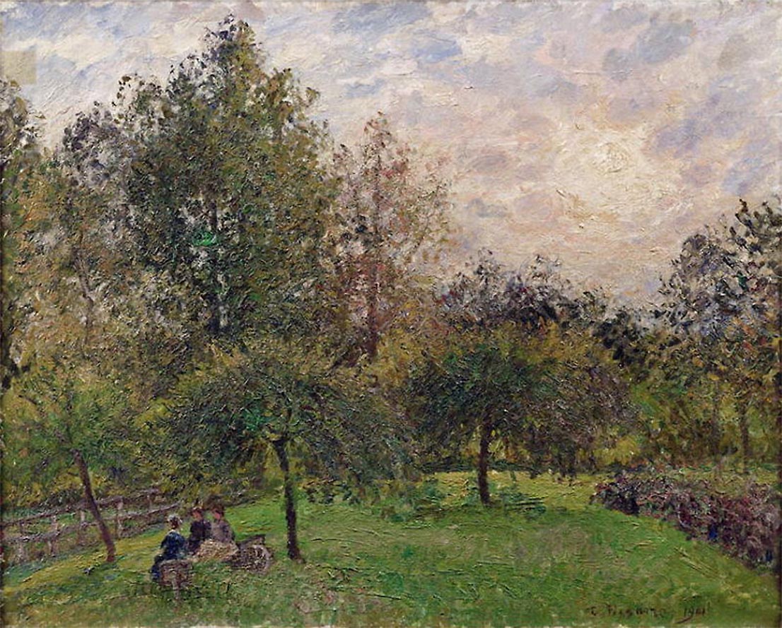Apple Trees and Poplars at Sunset, vintage artwork by Camille Pissarro, 12x8" (A4) Poster