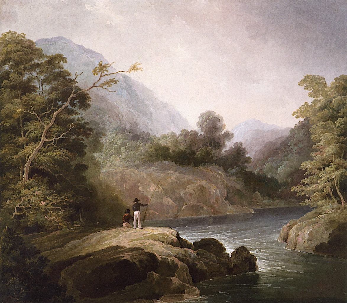 Fishermen in a Mountain Landscape, vintage artwork by Alvan Fisher, 12x8" (A4) Poster