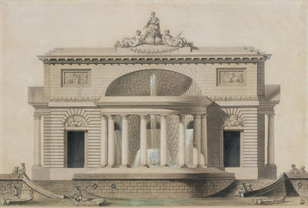 Project of a of Fountain with Columns, vintage artwork by Louis-Gustave Taraval, 12x8" (A4) Poster