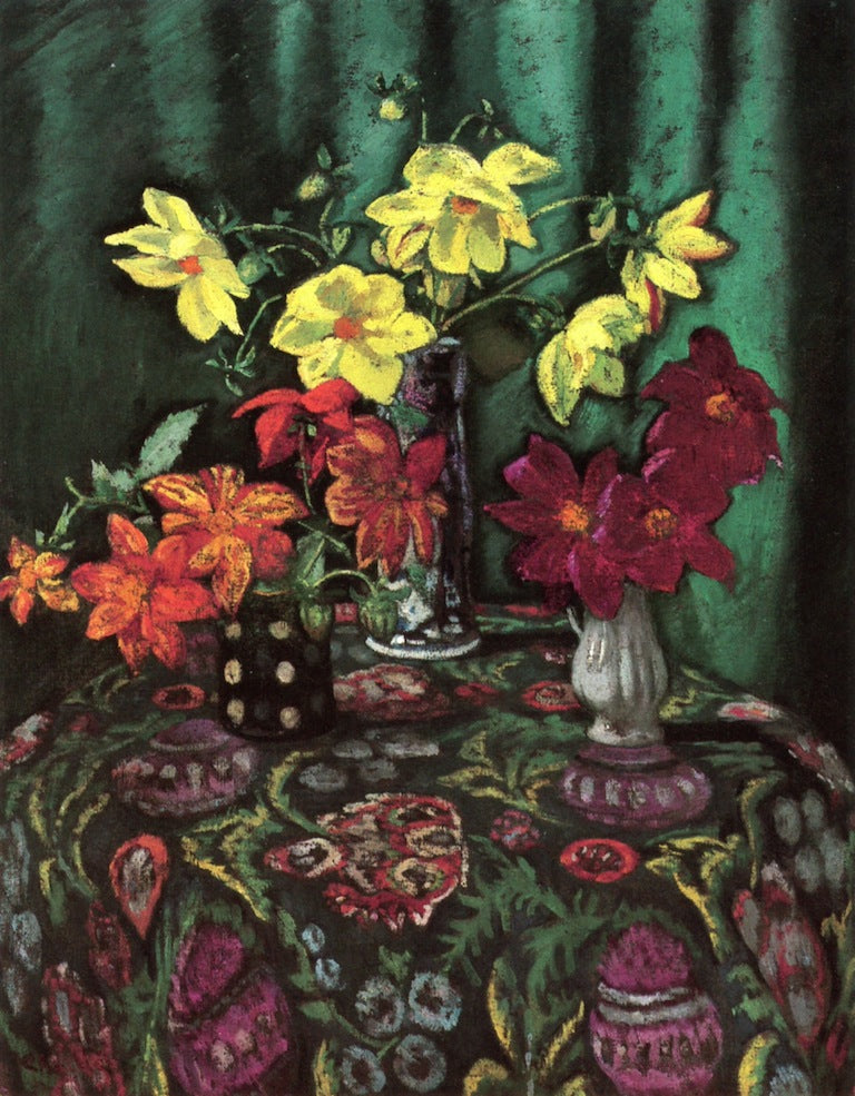 Simple Dahlias, vintage artwork by Jean-Laurent Challie, 12x8" (A4) Poster