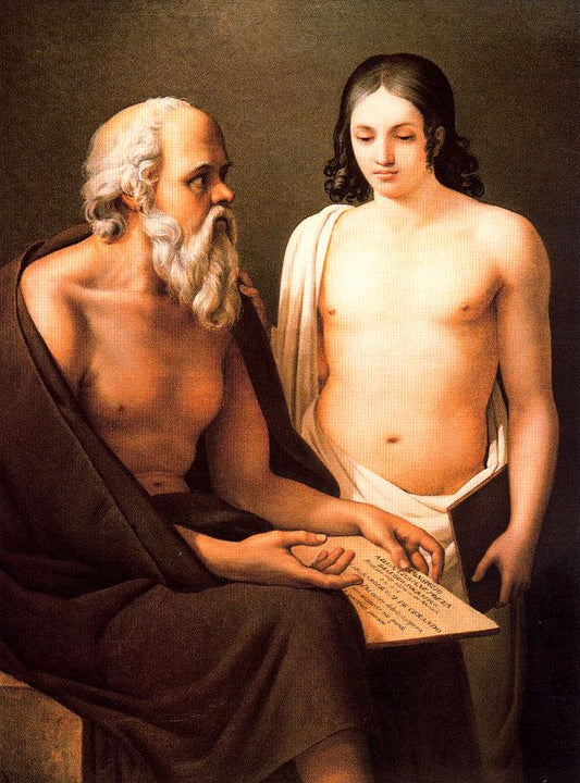 Socrates Teaching a Young Man, vintage artwork by Jose Aparicio Inglada, 12x8" (A4) Poster