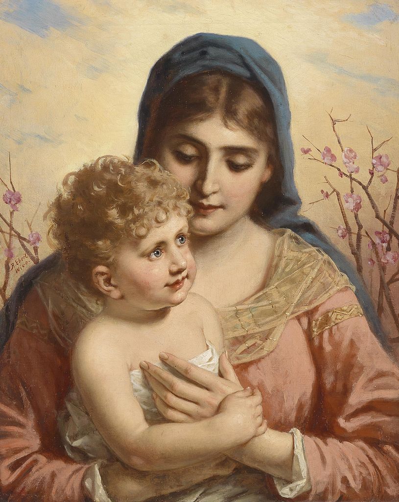 The Virgin with Child, vintage artwork by Anton Ebert, 12x8" (A4) Poster