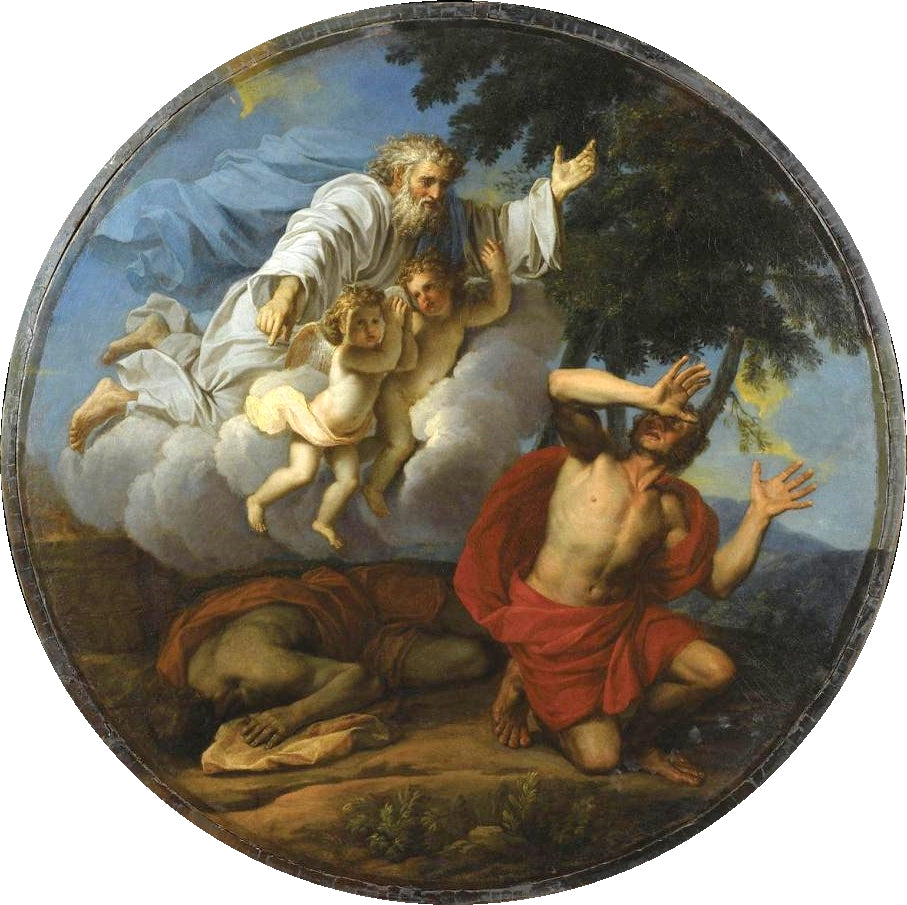 Cain Reprimanded after the Murder of Abel (second version), vintage artwork by Noël Coypel I, 12x8" (A4) Poster