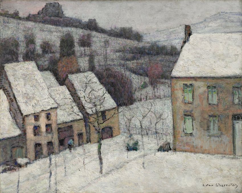 Murol in the Snow, vintage artwork by Victor Charreton, 12x8" (A4) Poster