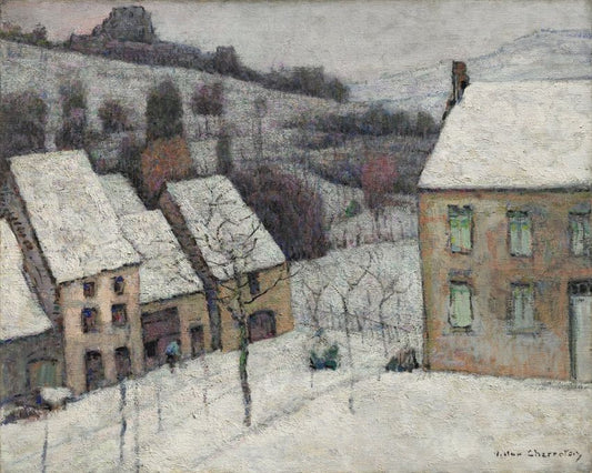 Murol in the Snow, vintage artwork by Victor Charreton, 12x8" (A4) Poster