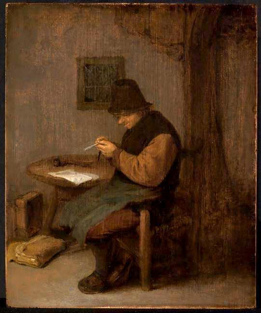 The Feather-cutter, vintage artwork by Adriaen van Ostade, 12x8" (A4) Poster