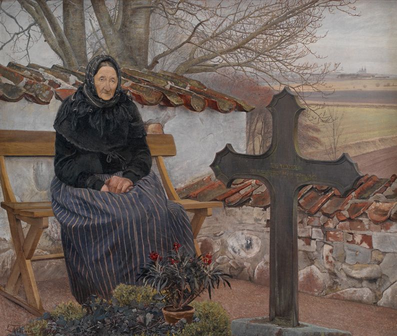 Churchyard at Flong, vintage artwork by Lauritz Andersen (L.A.) Ring, 12x8" (A4) Poster