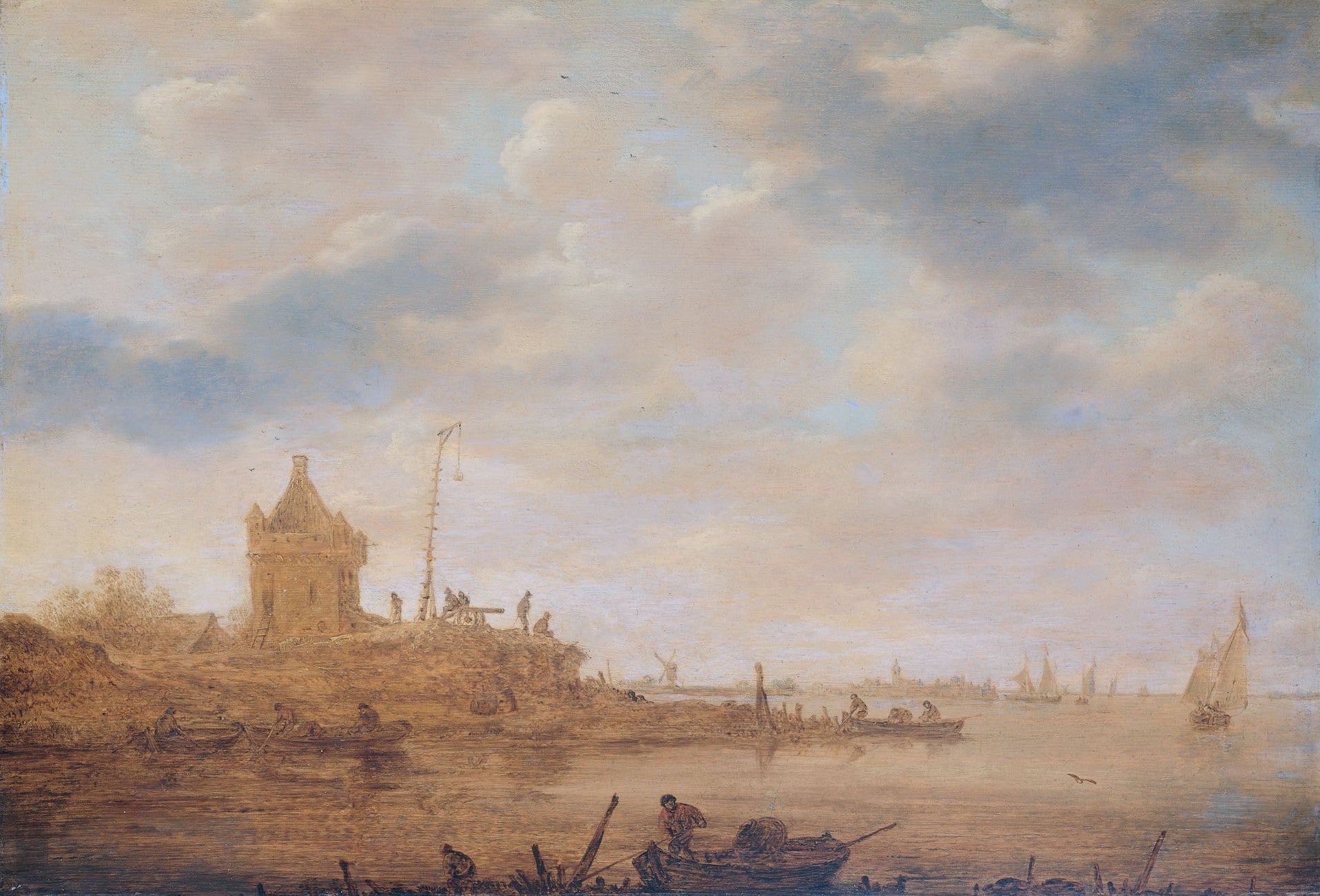 River View with Sentry Post, vintage artwork by Jan van Goyen, 12x8" (A4) Poster