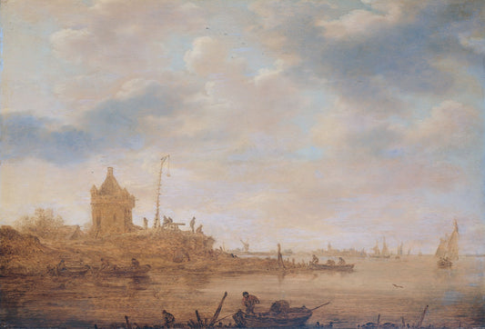 River View with Sentry Post, vintage artwork by Jan van Goyen, 12x8" (A4) Poster