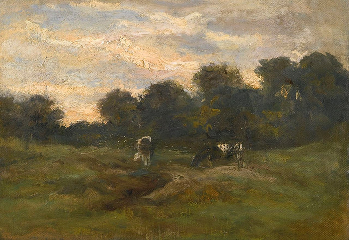 Cows in the Meadow, vintage artwork by Vincent van Gogh, 12x8