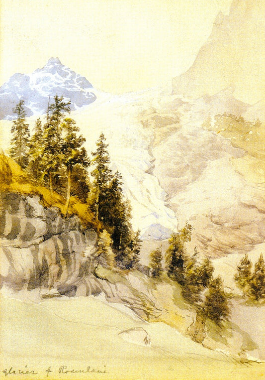 Preliminary watercolor sketch for 'The Glacier of Rosenlaut], vintage artwork by John Edward Brett, A.R.A., 12x8" (A4) Poster