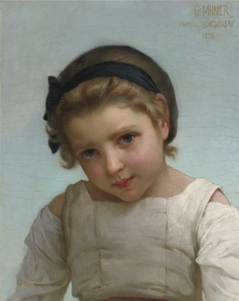 Portrait of a Young Girl (after Bouguereau), vintage artwork by Émile Munier, 12x8" (A4) Poster