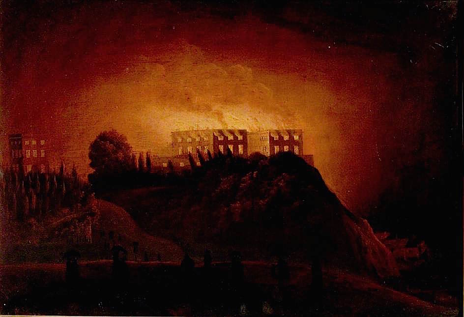 Nottingham Castle on Fire, 10 October 1831, vintage artwork by Henry Dawson, A3 (16x12") Poster Print