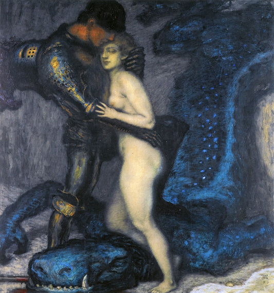 The Dragon Slayer, vintage artwork by Franz von Stuck, 12x8" (A4) Poster