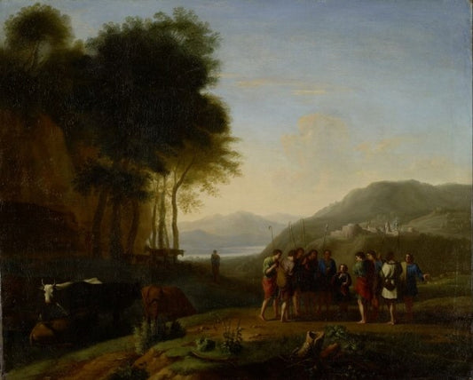Joseph Recounting His Dream to His Brethren, vintage artwork by Herman van Swanevelt, 12x8" (A4) Poster