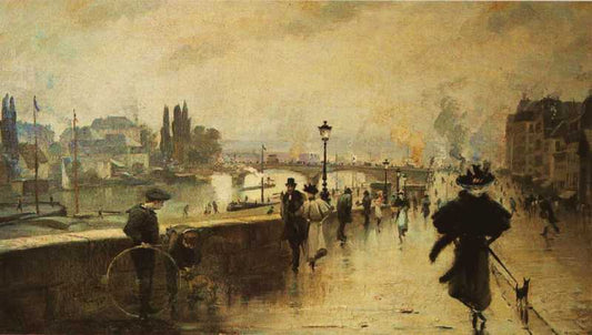 Rue de Paris, Rouen, vintage artwork by Leon-Jules Lemaître, 12x8" (A4) Poster