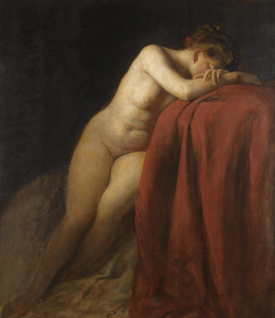 Nude with Red Drape, vintage artwork by Franz von Defregger, 12x8" (A4) Poster