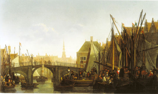 Dordrecht with the Apple Market and the Oude Haven, vintage artwork by Abraham van Calraet, 12x8" (A4) Poster