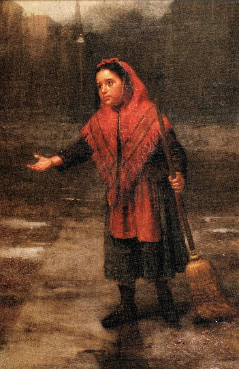 The Crossing Sweeper, vintage artwork by John George Brown, 12x8" (A4) Poster