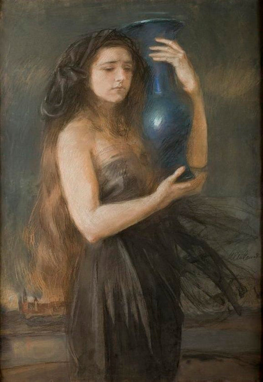 Woman with a Jug, vintage artwork by Theodor Axentowicz, 12x8" (A4) Poster