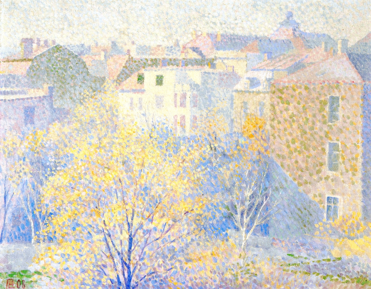 View from the Artist's Apartment on Königinstrasse, Munich, vintage artwork by Adolf Erbslöh, 12x8" (A4) Poster