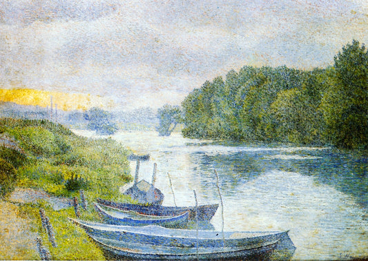Banks of the Oise at Pontoise, vintage artwork by Louis Hayet, 12x8" (A4) Poster