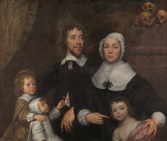 Portrait of a Family, probably that of Richard Streatfeild, vintage artwork by William Dobson, 12x8" (A4) Poster