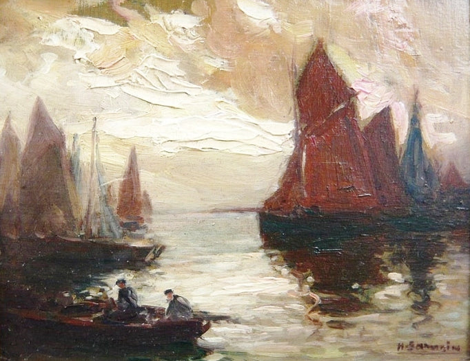 Scène de port, vintage artwork by Henri Alphonse Barnoin, 12x8" (A4) Poster