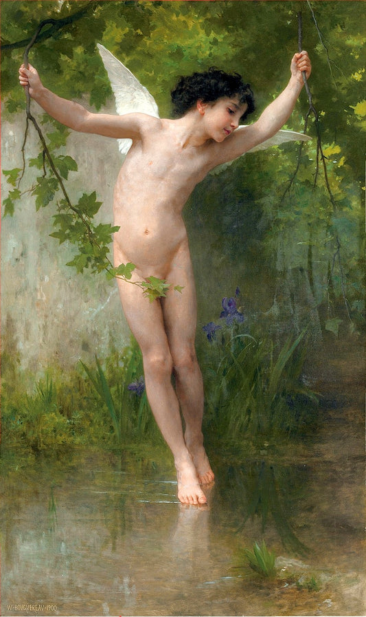 Cupid Flying over Water, vintage artwork by William Bouguereau, 12x8" (A4) Poster