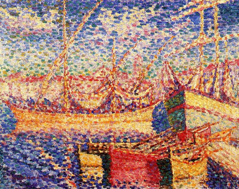 Boats in the Port of St. Tropez, vintage artwork by Henri-Edmond Cross, 12x8" (A4) Poster