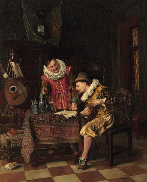 A Difficult Piece, vintage artwork by Francois Brunery, 12x8" (A4) Poster