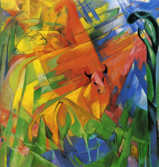 Animals in Landscape, vintage artwork by Franz Marc, 12x8" (A4) Poster
