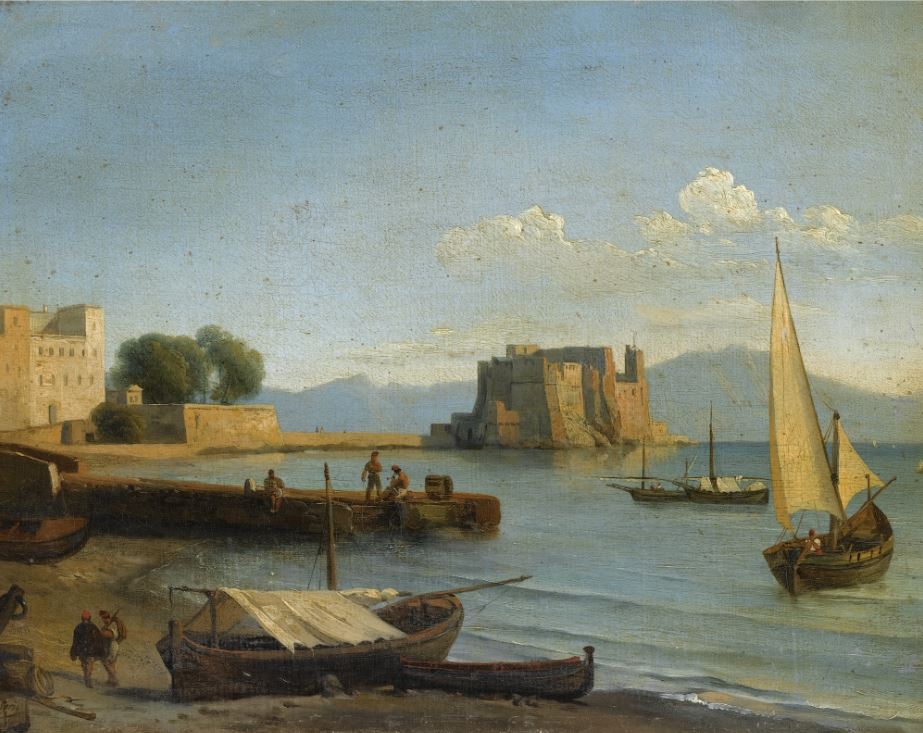 Castel dell'Ovo, Naples, vintage artwork by Jean-Charles Joseph Remond, A3 (16x12") Poster Print