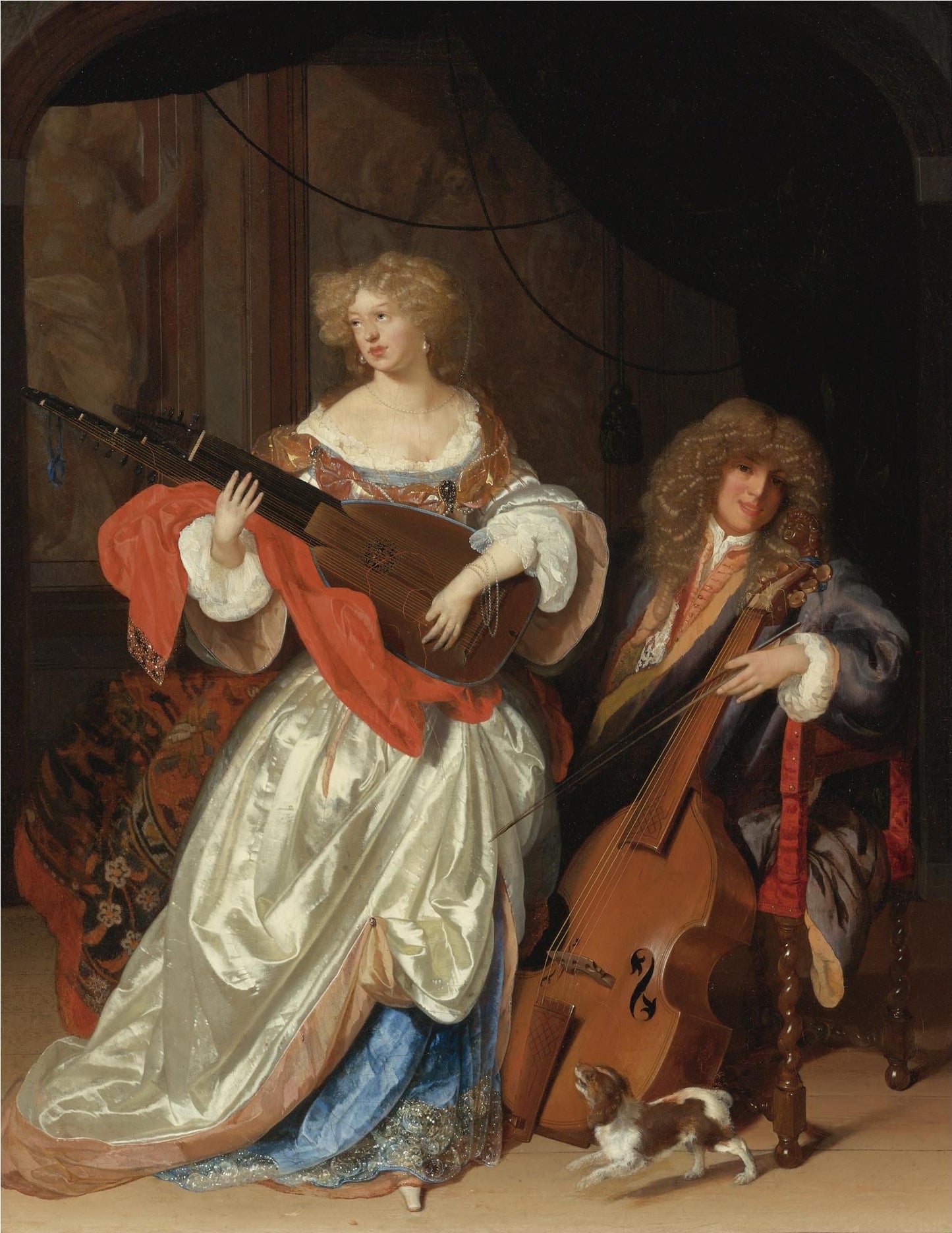 A Lady Playing the Lute and a Gentleman with a Viola da Gamba, vintage artwork by Adriaen van der Werff, 12x8" (A4) Poster