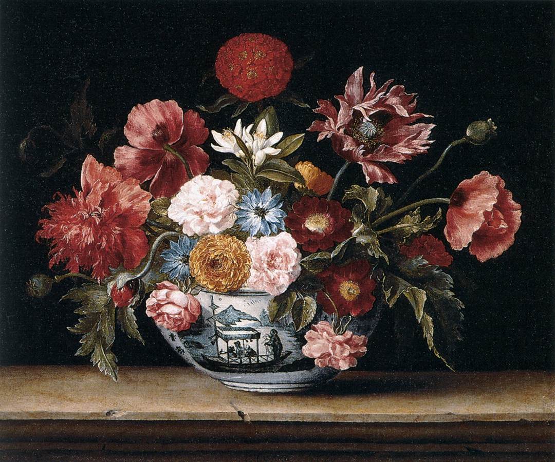Chinese Bowl with Flowers, vintage artwork by Jacques Linard, 12x8" (A4) Poster