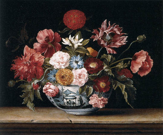 Chinese Bowl with Flowers, vintage artwork by Jacques Linard, 12x8" (A4) Poster