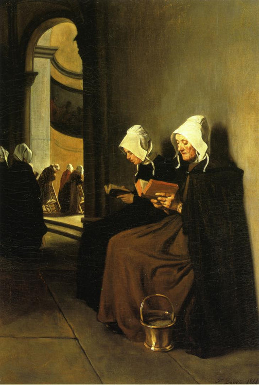 On the Pauper's Bench - Souvenir of Brittany, vintage artwork by François Bonvin, A3 (16x12") Poster Print