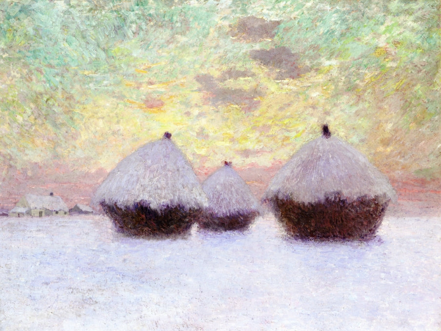 Haystacks in the Snow, vintage artwork by Emile Claus, 12x8" (A4) Poster