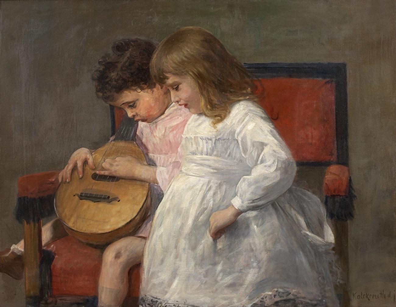Siblings with a Lute by Leopold von Kalckreuth,A3(16x12")Poster