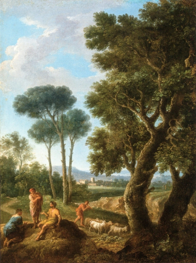 Goat Herders in an Italianate Landscape, vintage artwork by Andrea Locatelli, 12x8" (A4) Poster