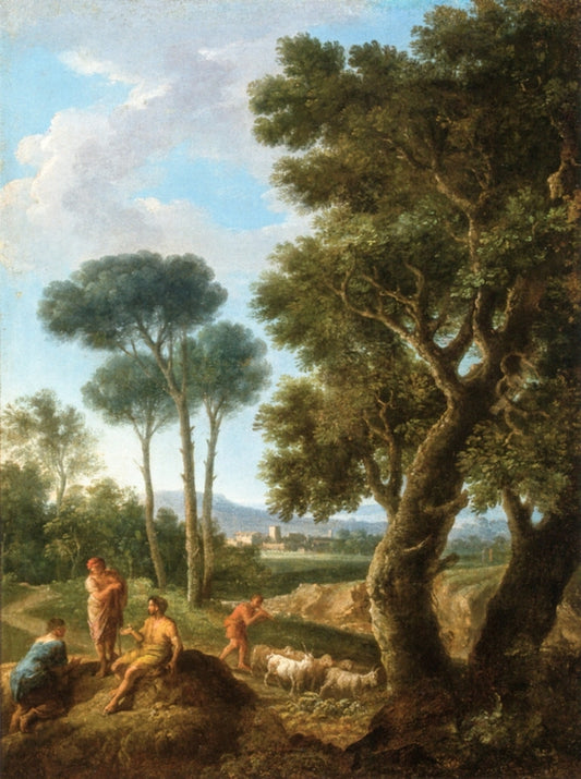 Goat Herders in an Italianate Landscape, vintage artwork by Andrea Locatelli, 12x8" (A4) Poster