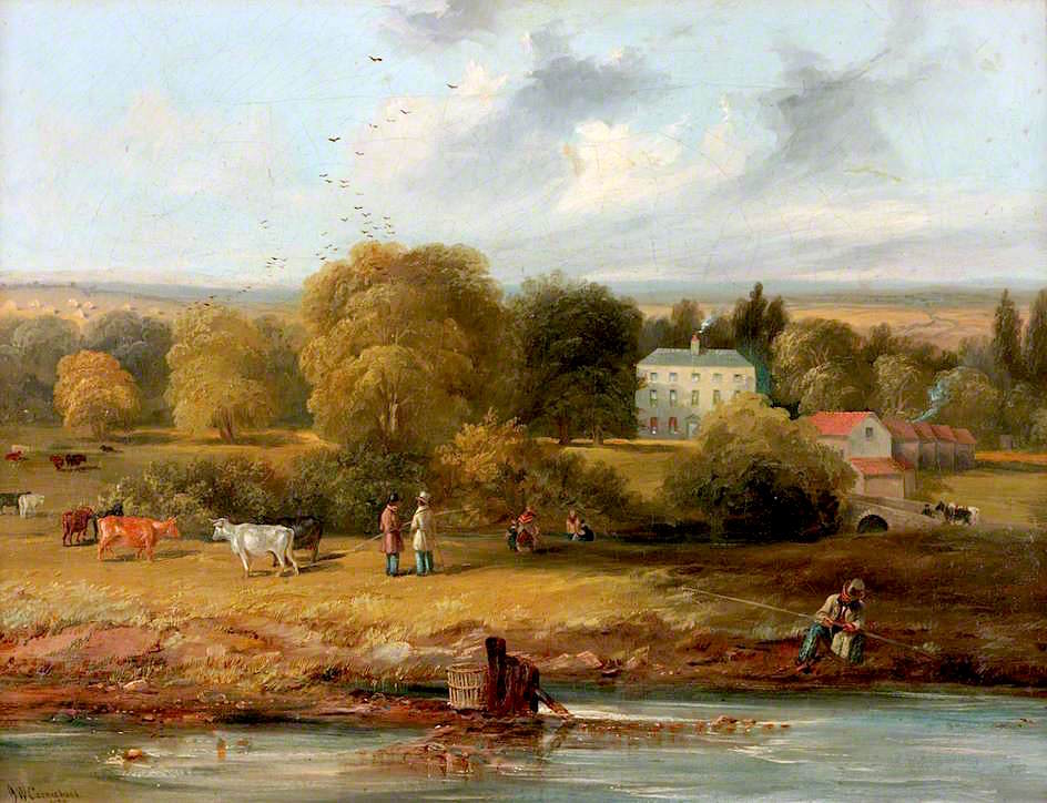 Landscape with a Country House, vintage artwork by John Wilson Carmichael, A3 (16x12") Poster Print